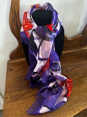 BOM Satin Stripe Bold Floral Scarf